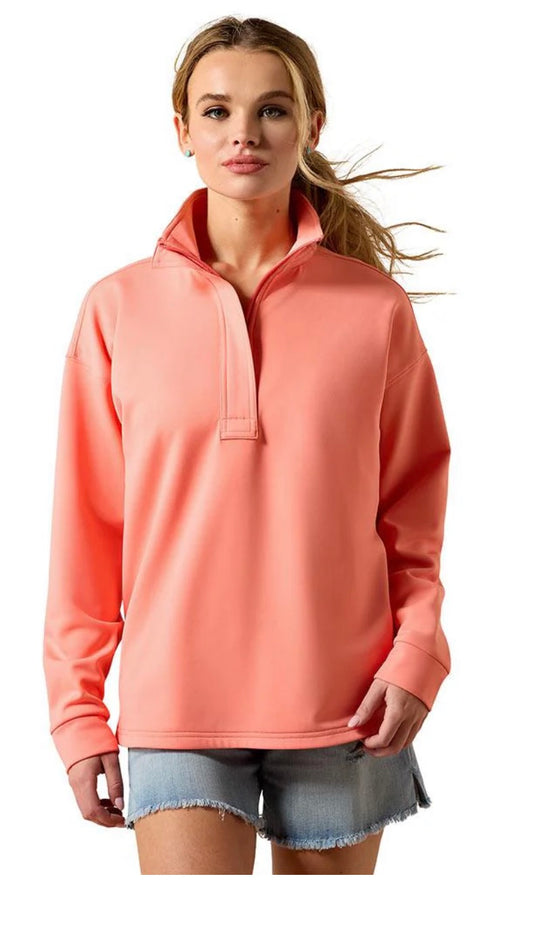 Ariat Women’s Breeze Logo Shell pink 1/2 zip sweater