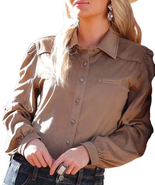 Cruel Girl Women’s Suede Beige Button Down