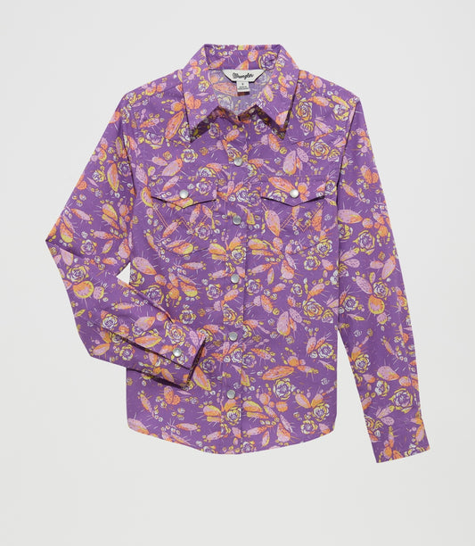 Wrangler Girls Purple Cactus Snap LS