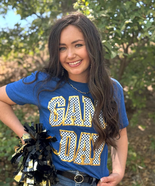 Checkered GAME DAY Tee Blue/GOLD
