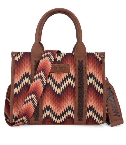 WG2211-8120S Wrangler Southwestern Pattern Dual Sided Print Tote/Crossbody - BROWN
