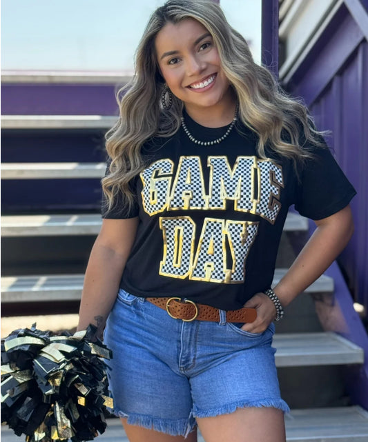 Checkered GAME DAY Tee Black/Gold
