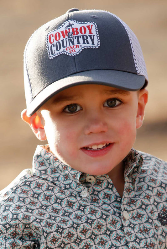 Cinch Youth Boy's Grey 'Cowboy Country' Trucker Cap MCC0606040