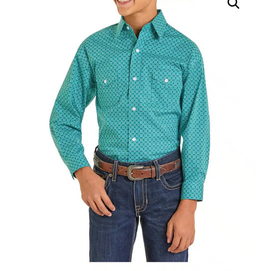 Boys Panhandle slim turquoise long sleeve Snap