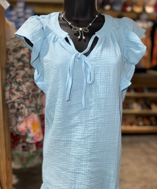Airy Blue Ruffle Top