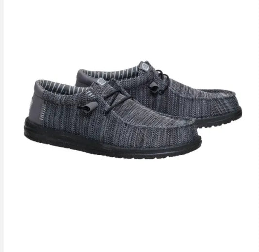 HEYDUDE Men’s Wally Stretch Sox Shoes in Granite Grey/Black