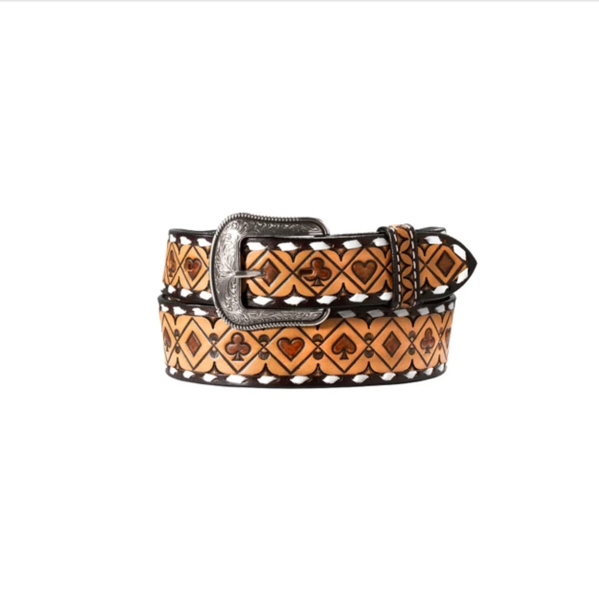 3D Belt by M & F Men's Accessories - Card Suits Belt - Tapered - Brown