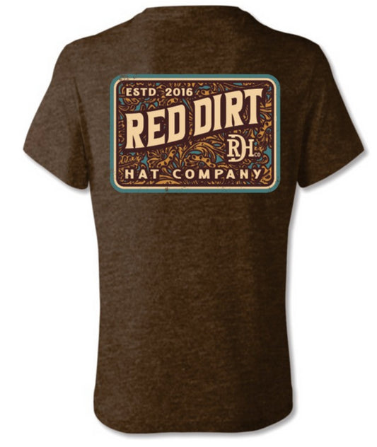 RED DIRT BROWN TOOLED LEATHER TEE - MENS TEE