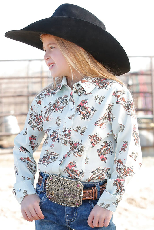Girls Light blue Rider Print Long Sleeve