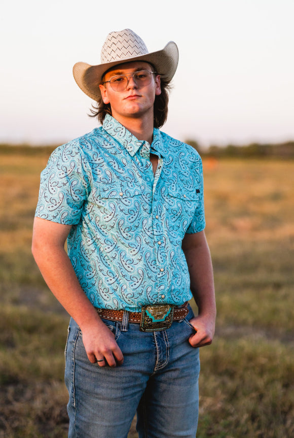 R&R Turquoise Paisley Ripstop SS Snap