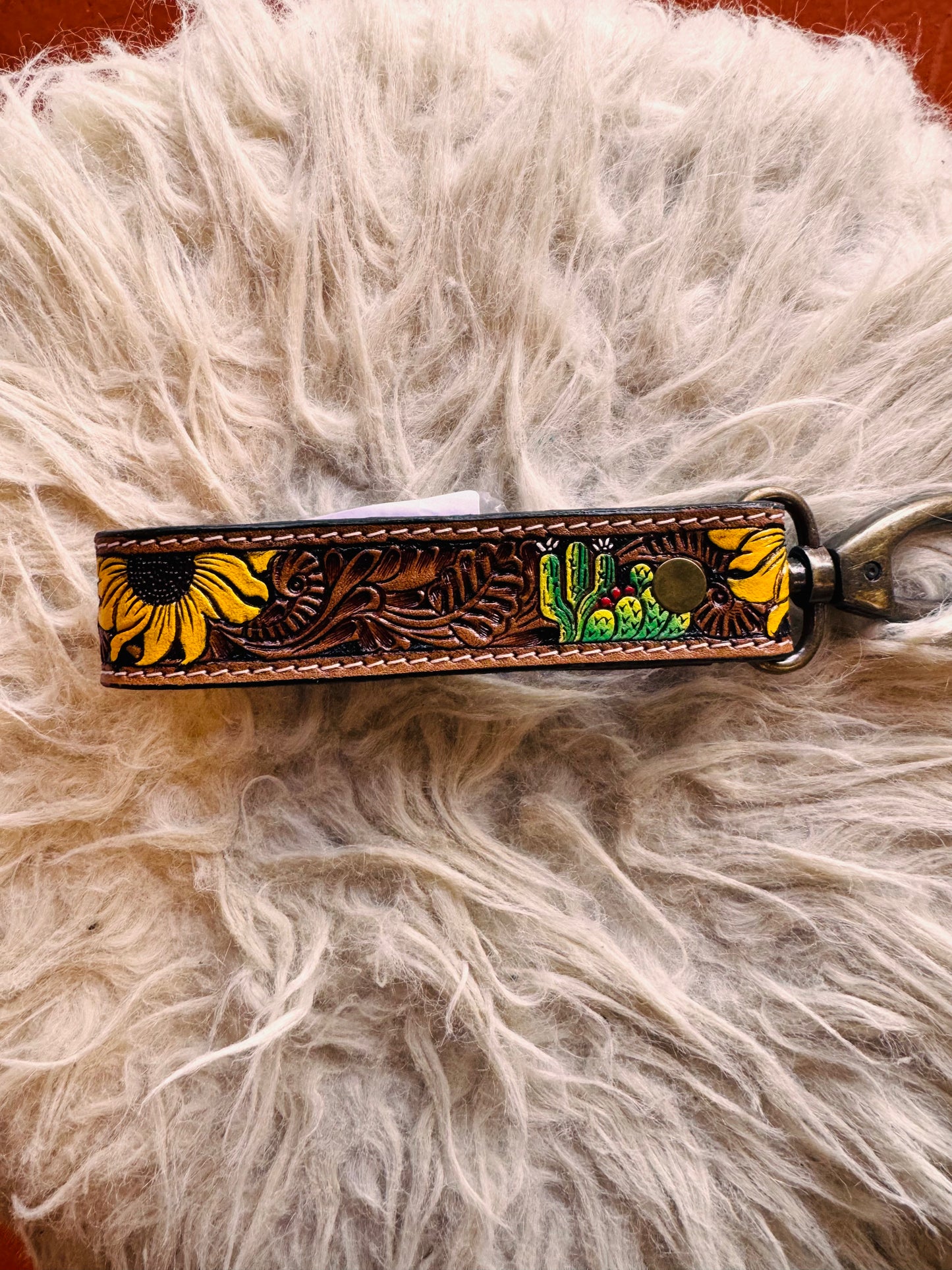 Western sunflower Cactus leather Lanyard Strap