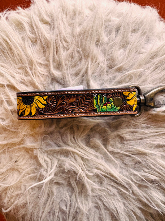 Western sunflower Cactus leather Lanyard Strap