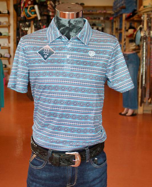 Rock & Roll Aztec Lined Polo- Blue