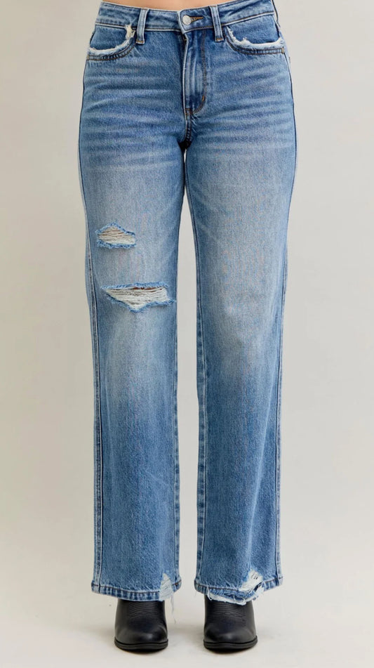 Judy Blue Mid Rise Rigid Magic Destroy Straight