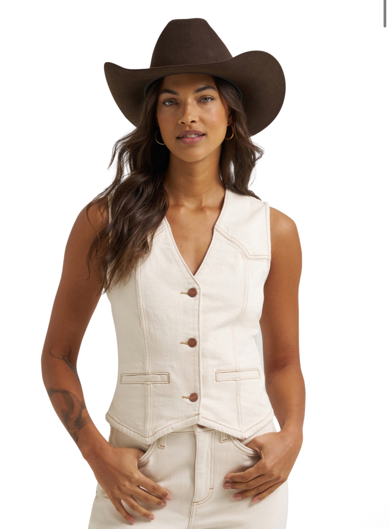 Women's Denim Yoke Button Front Vest