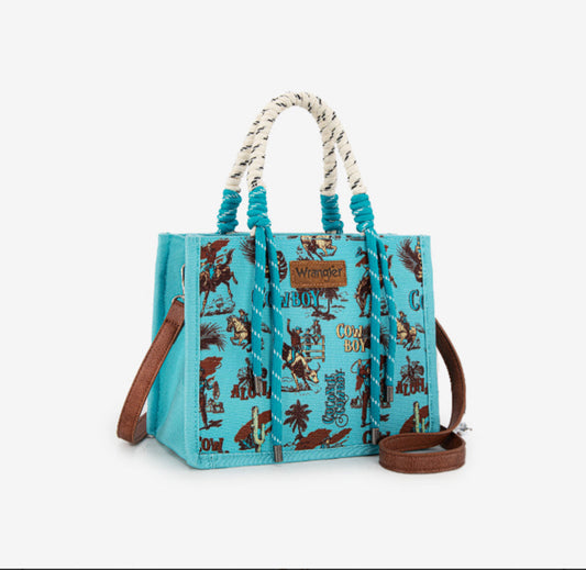Wrangler Cowboy Print Tote/Crossbody - Turquoise