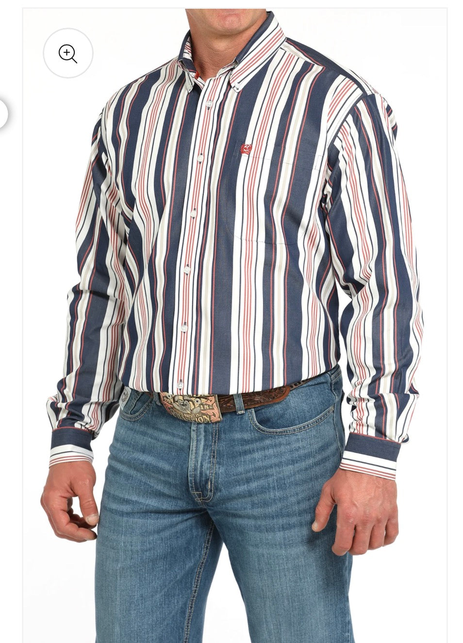 Cinch Men's Navy Stripe Classic Fit Button Long Sleeve Western Shirt