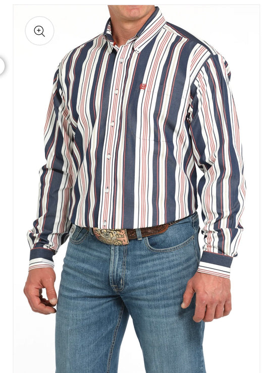 Cinch Men's Navy Stripe Classic Fit Button Long Sleeve Western Shirt
