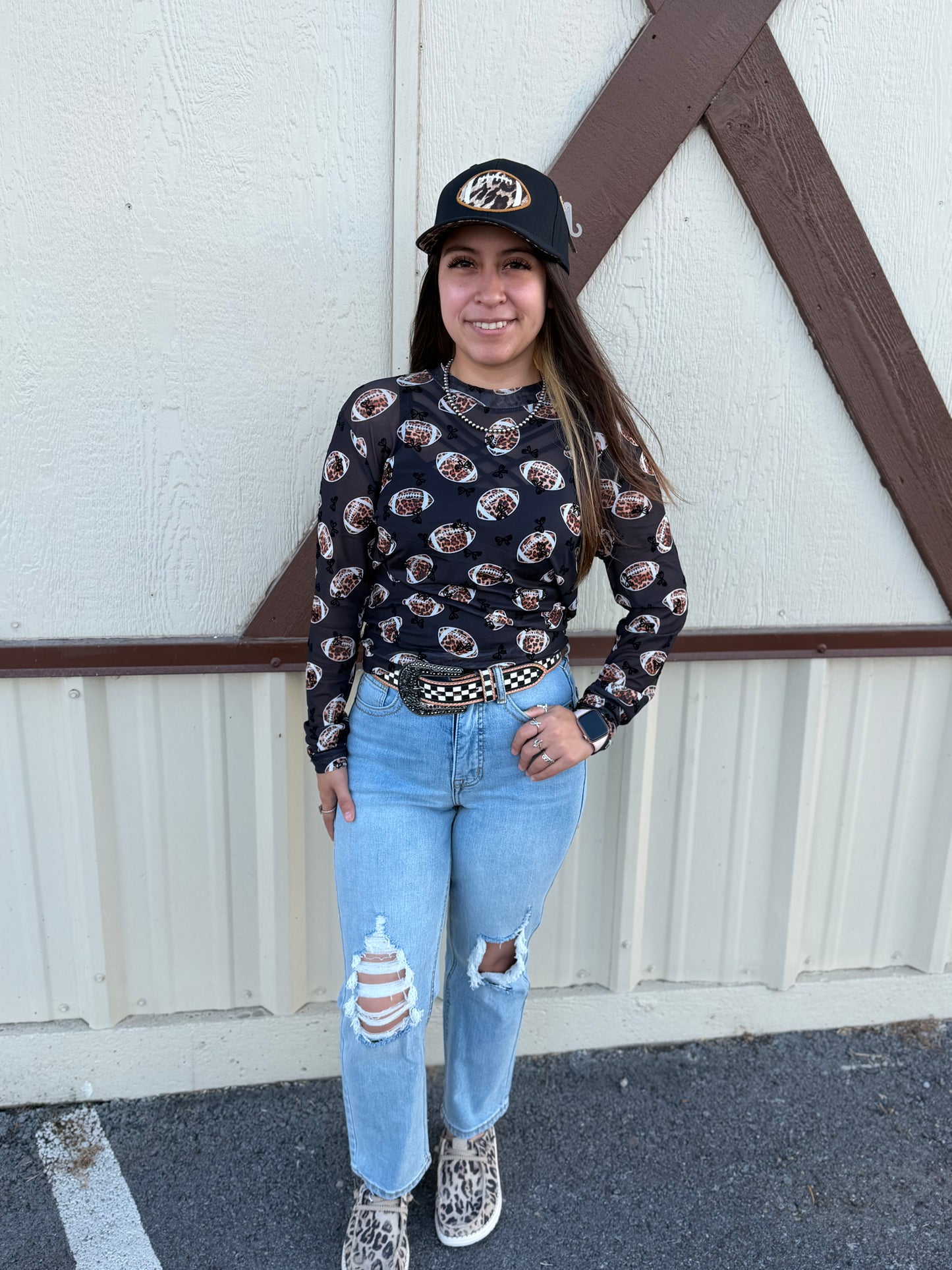 Bows & Footballs Mesh Top 🤠