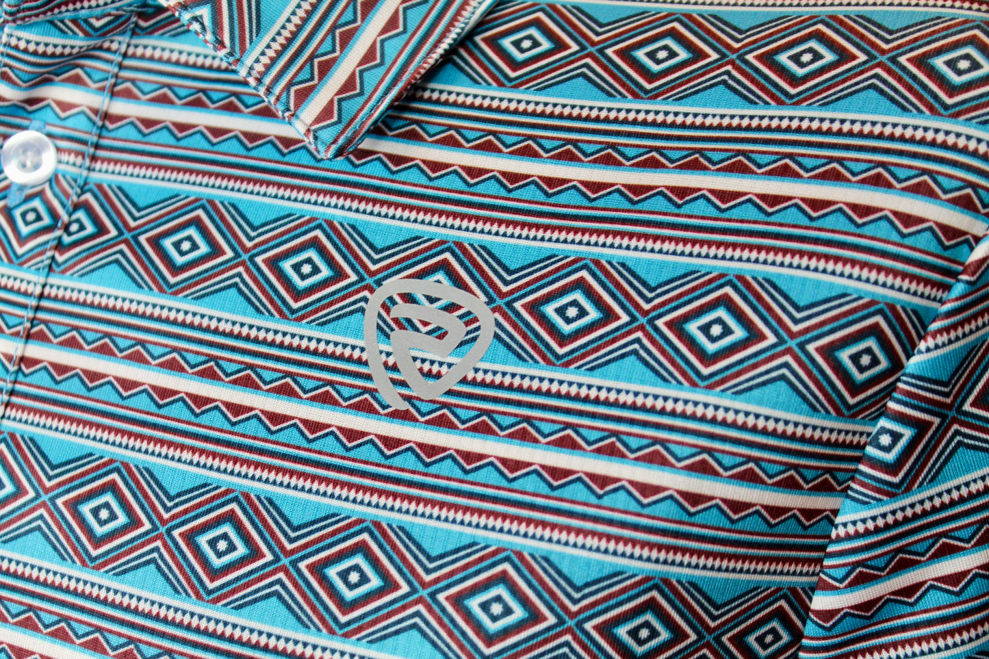 Rock & Roll Aztec Lined Polo- Blue