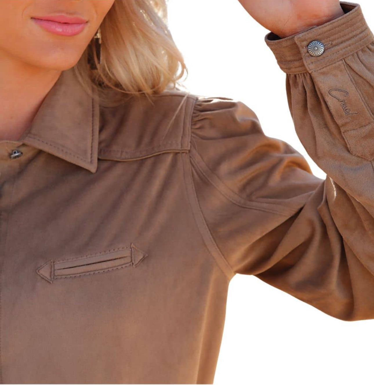 Cruel Girl Women’s Suede Beige Button Down