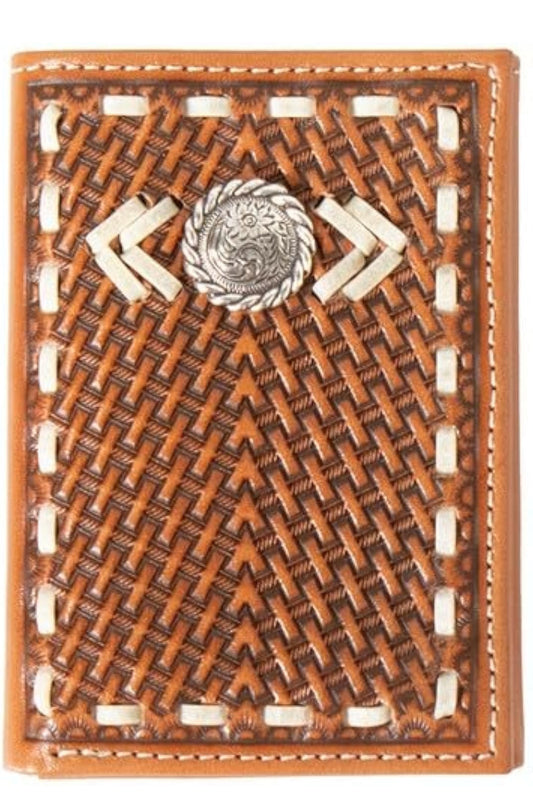 Nocona Belt Co. Men's Trifold Rawhide Lace Concho Wallet, Tan