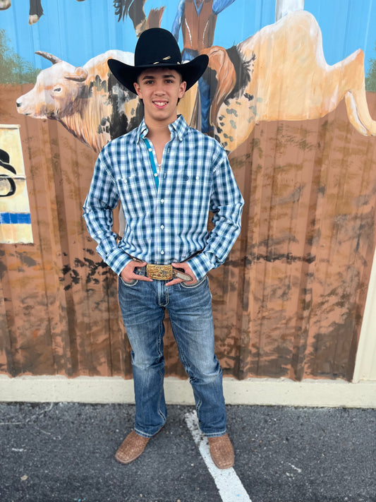 Wrangler Men's Navy Blue Plaid Ls 👕