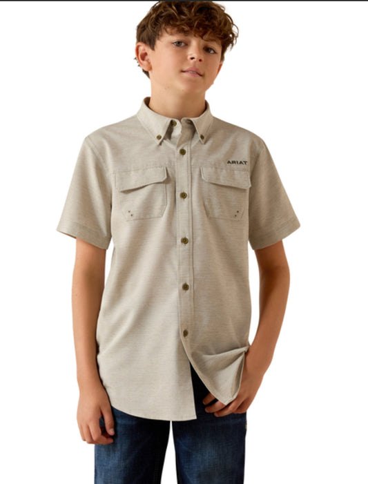 ARIAT VENTTEK HEATHERED GREEN - KIDS BOYS SHIRT✅