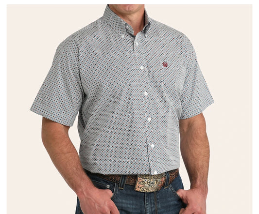 CINCH MEN'S WHITE GEO PRINT SHIRT