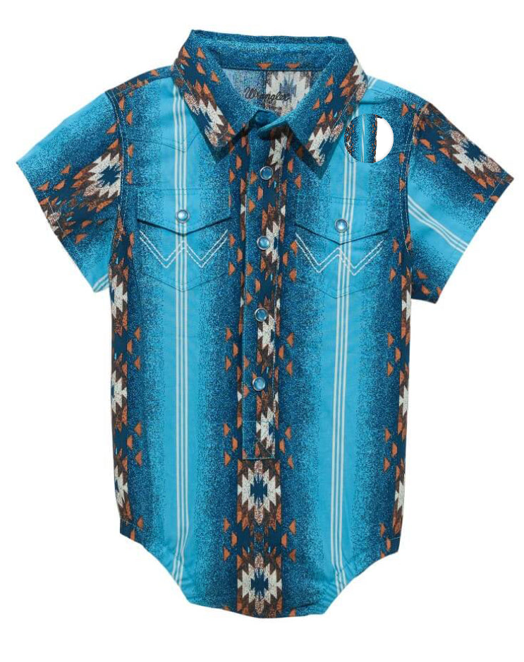 Wrangler Baby Boys Blue Aztec Short Sleeve Bodysuit