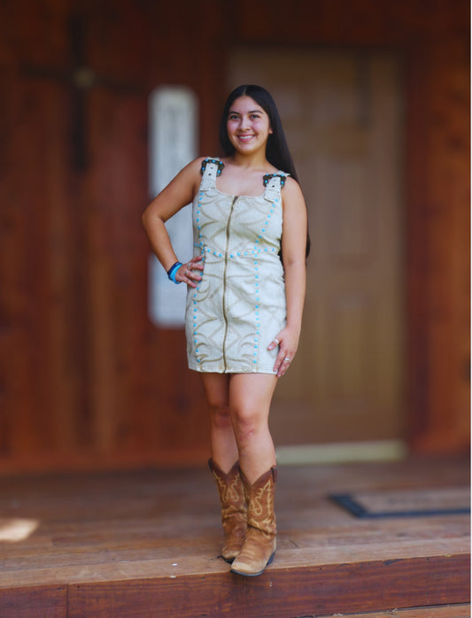 Tan & Turquoise Denim Dress