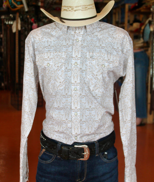 Ariat Men's Wellington Pearl Snap LS Khaki Shirt