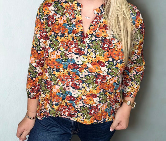 Dear Scarlett Lizzy navy multi blouse
