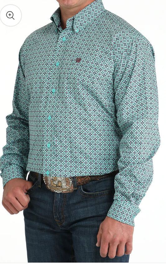 Cinch Turquoise & purple Print Button Up L/S