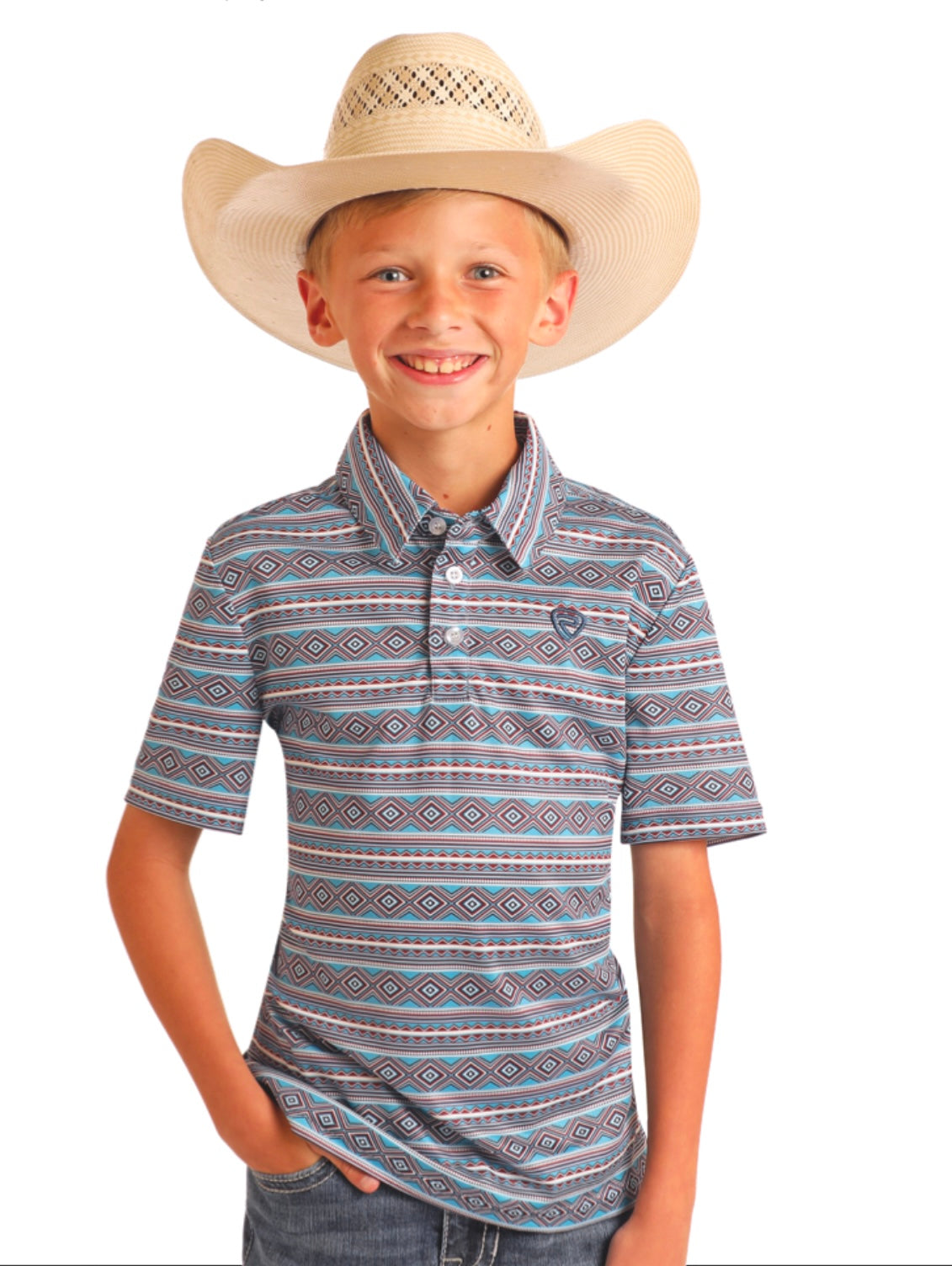 Kids Blue Aztec Polo