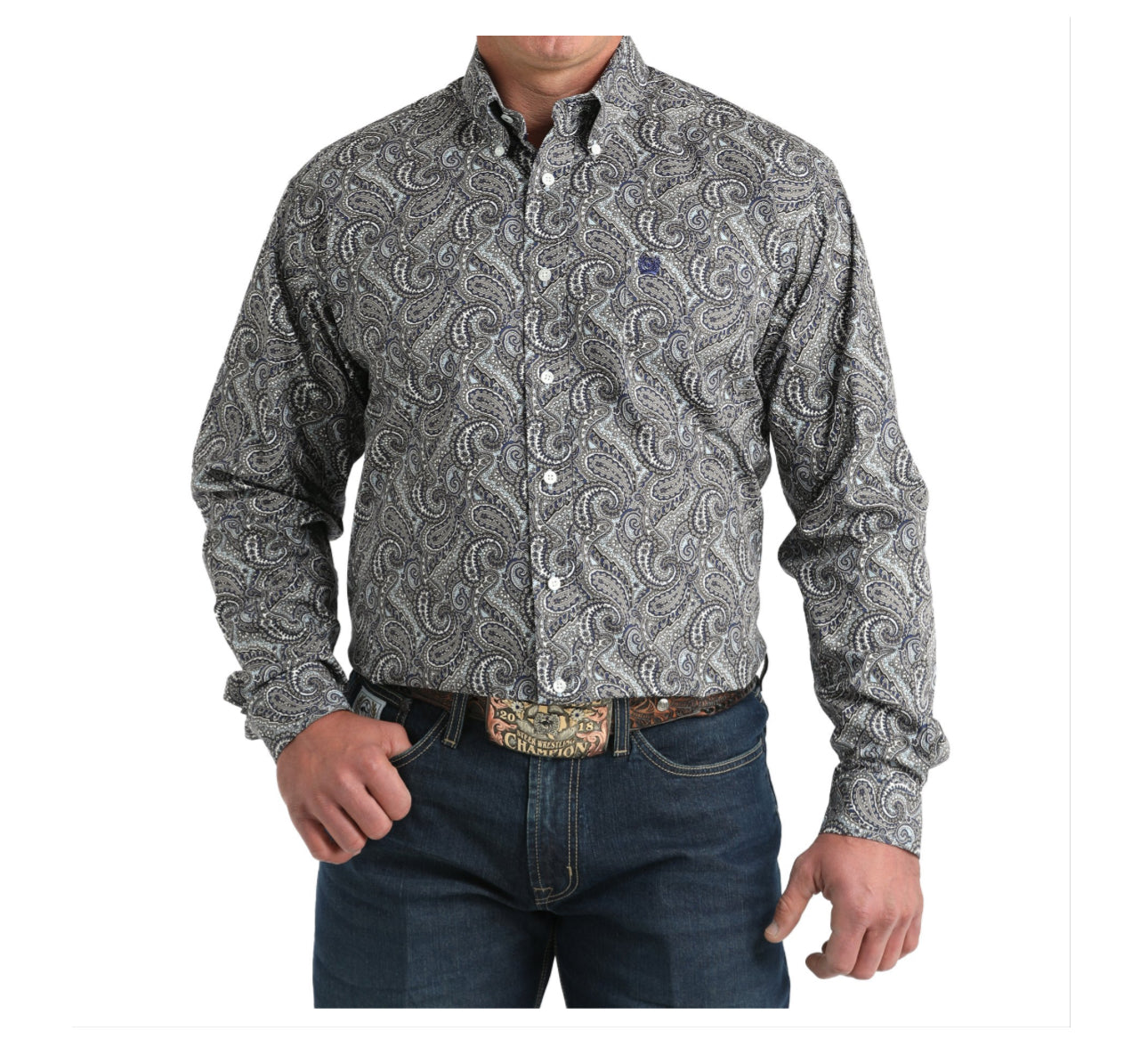 Men's Blue/Gray Paisley Print Classic Fit Button-Down Western Shirt