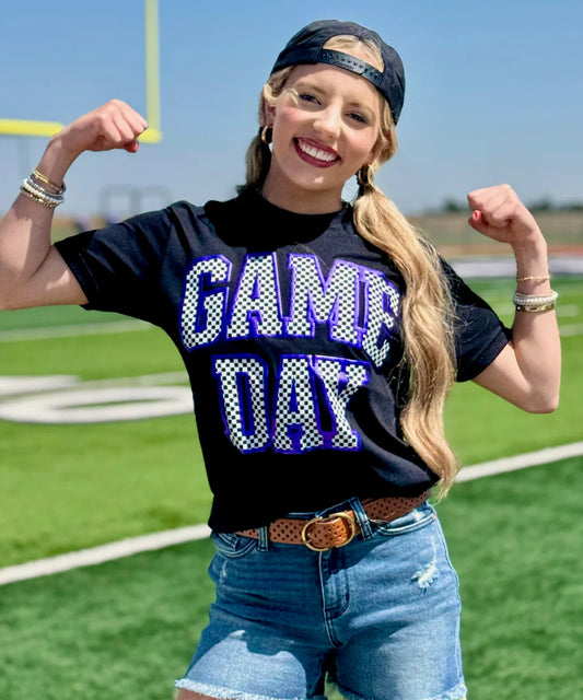 Checkered GAME DAY Tee Black/Purple