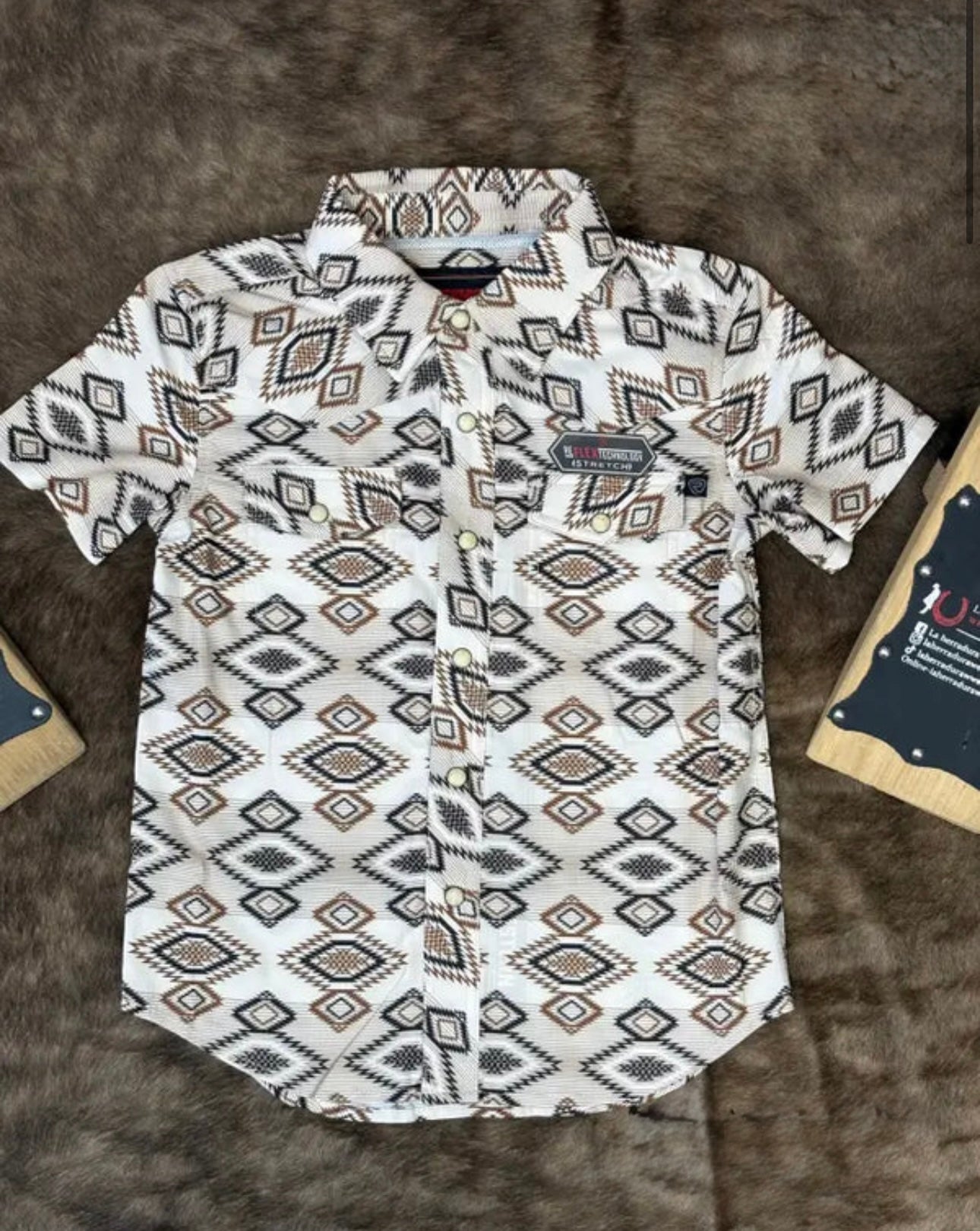 R&R Boys Natural Aztec Snap SS