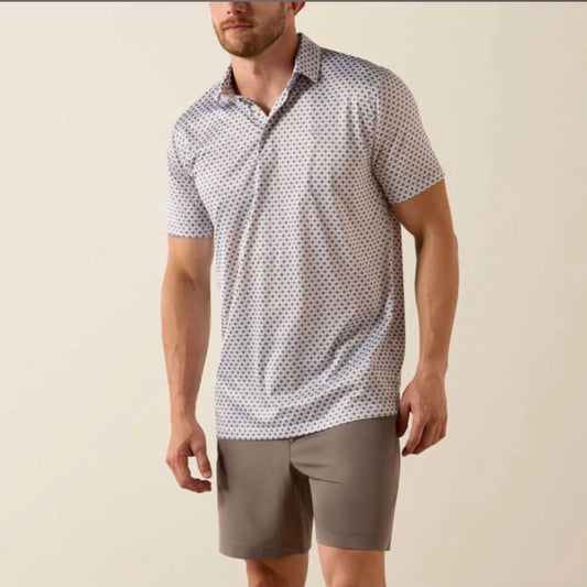 Ariat Mens All Over Print Classic Fit Polo Shirt White☑️