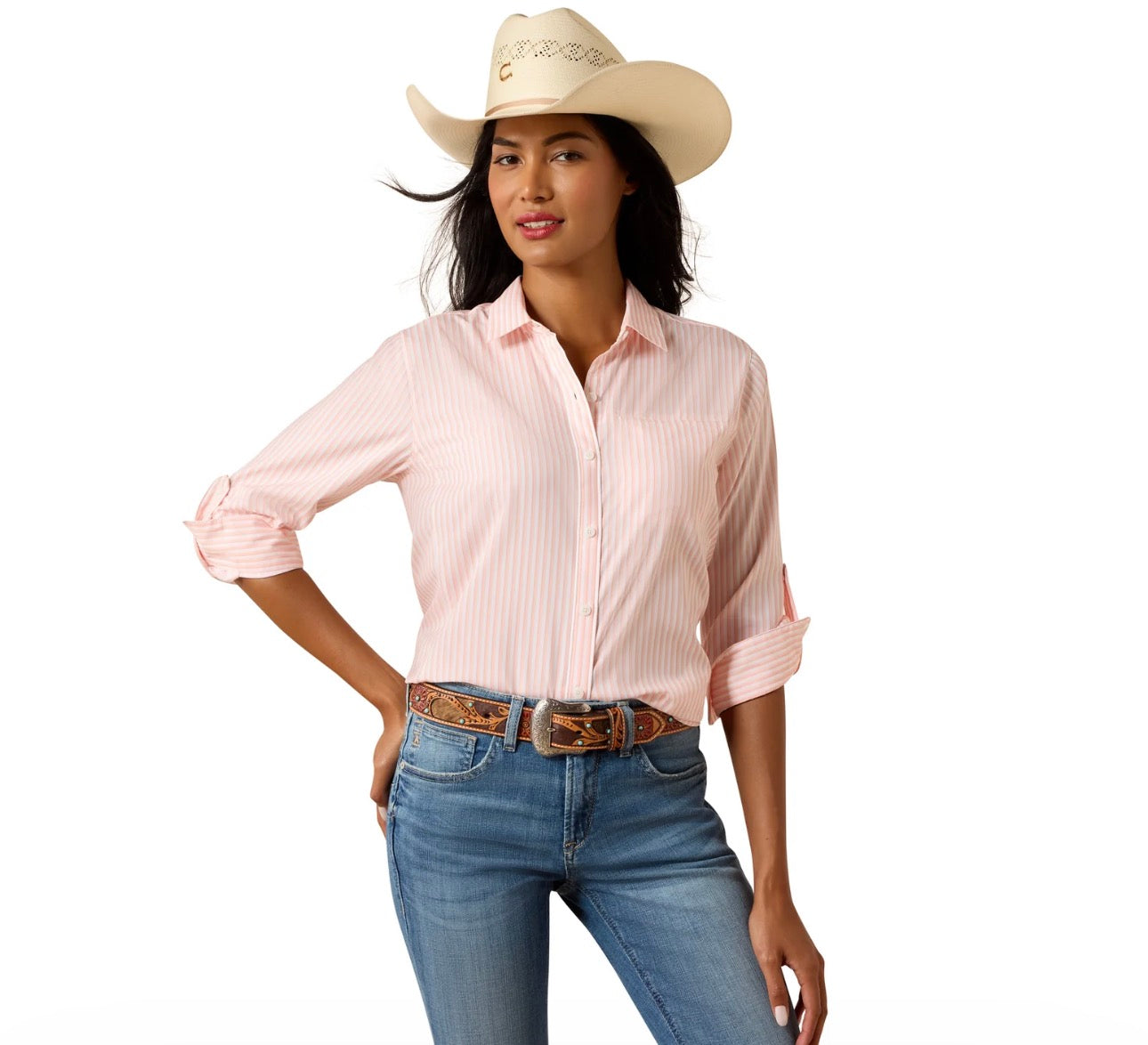 Ariat Ladies Peach Striped VentTEK Button Down Shirt 10073444