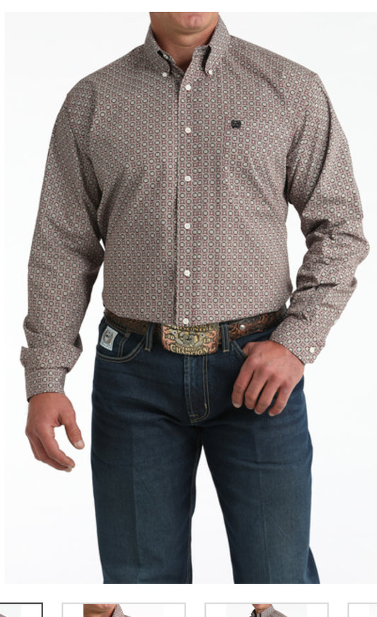 CINCH LIGHT BURGUNDY GEOMETRIC PRINT - MENS SHIRT 👕