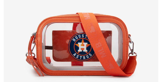 MLB HOUSTON ASTROS CLEAR CROSSBODY BAG-ORANGE