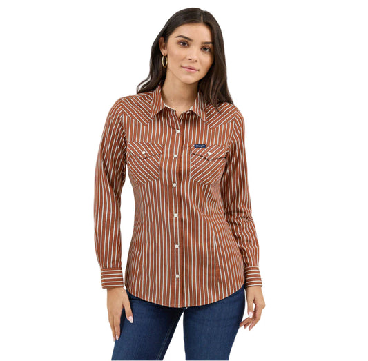 Wrangler Women's Pearl Snap Shirt - Rust 112371900