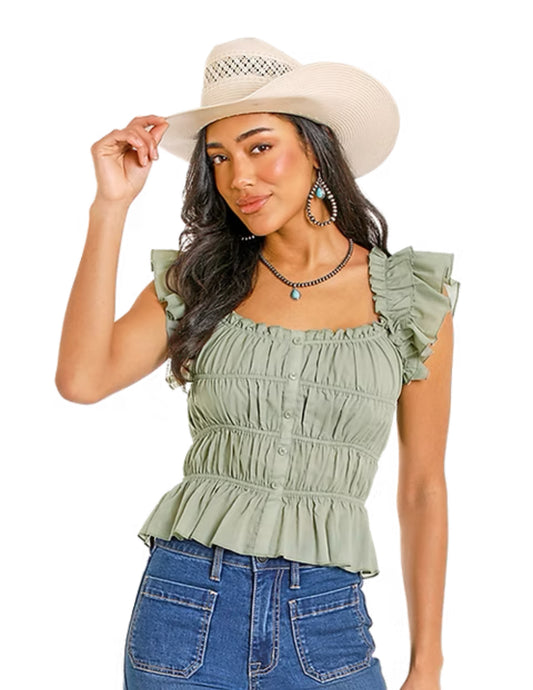 Rock & Roll Ladies Jade Ruched Tank Top