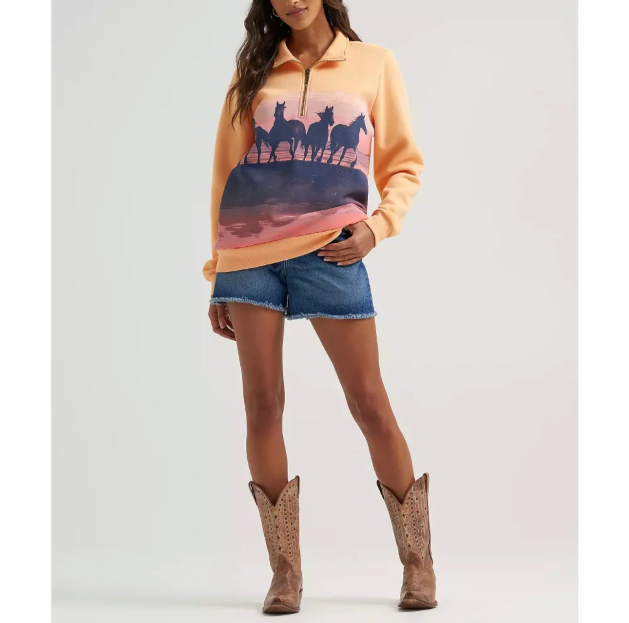 Wrangler Womens Western Quarter Zip Sweatshirt - 112375335