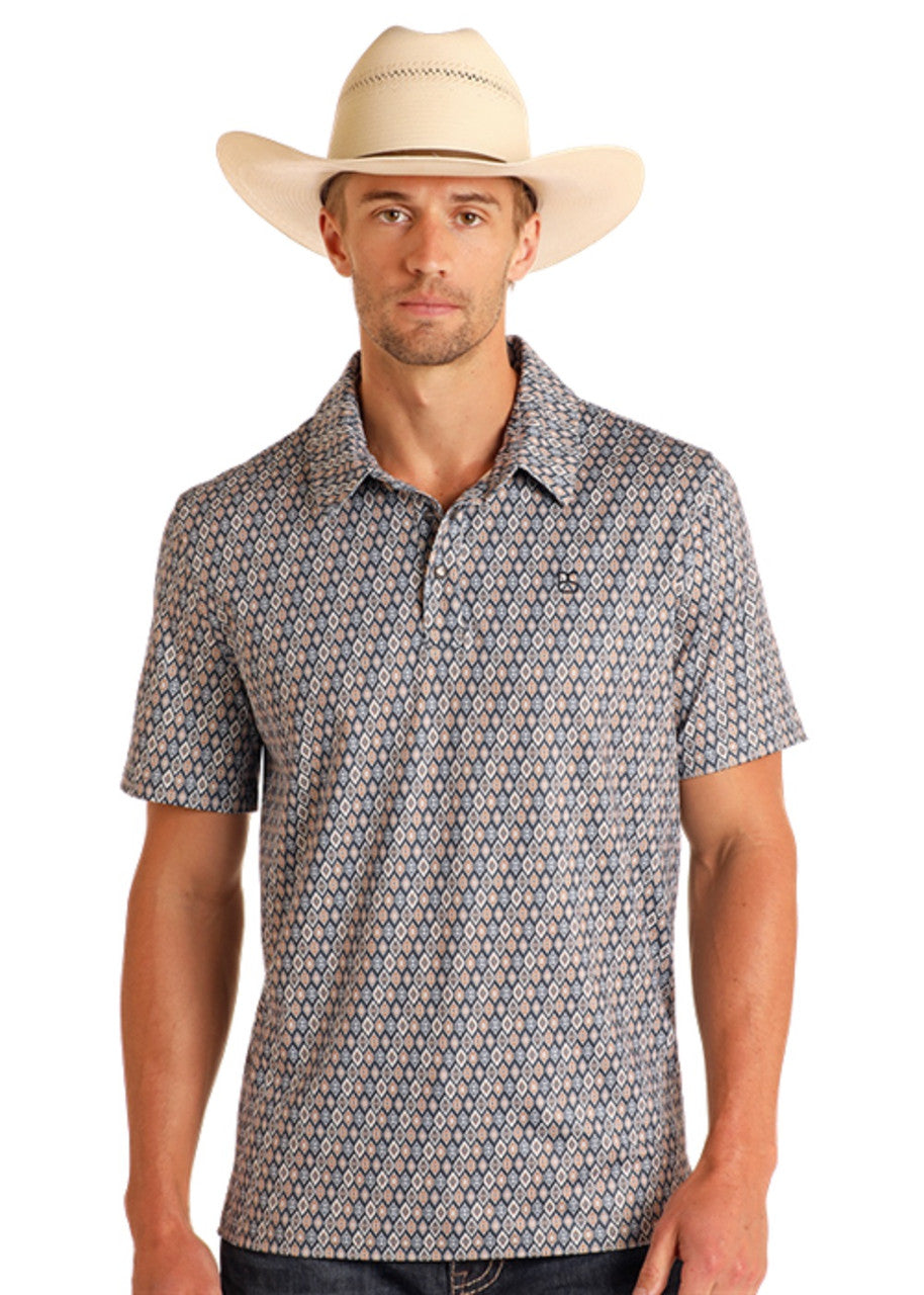 Panhandle Men's Dark Grey Geo Pearl-Snap Polo