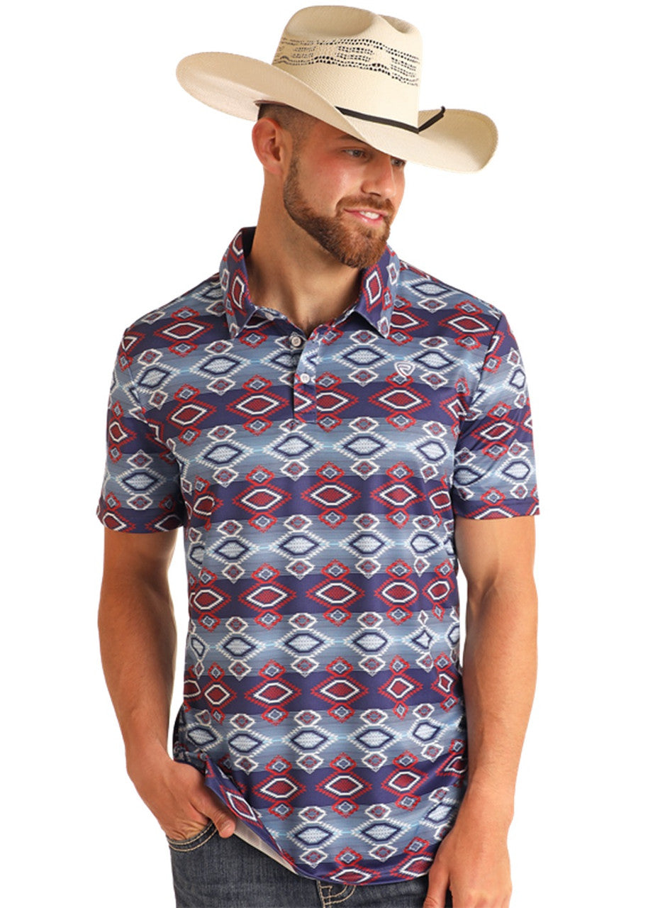 Rock&Roll Men's Dark Blue/ Red Geo Polo