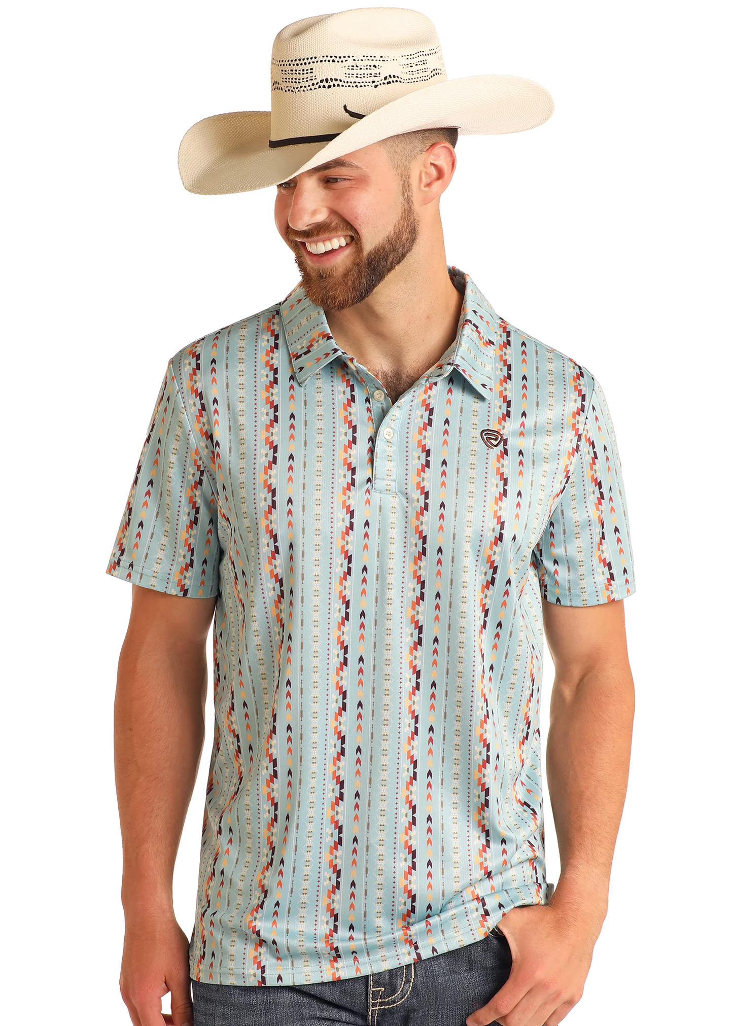R&R Men's Sky Blue Aztec Polo