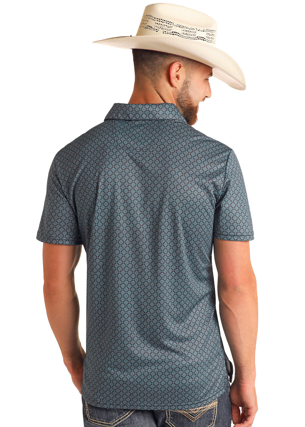 Rock&Roll Men's Black & Teal Geo Polo