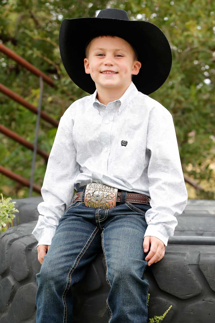 CINCH WHITE PAISLEY PRINT - KIDS BOYS SHIRT - MTW7060393